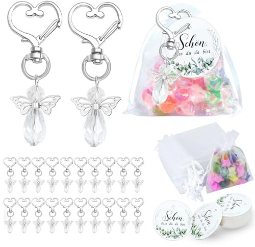 Kottwca 30 Stück Schutzengel Anhänger, Schutzengel Schlüsselanhänger mit Organzabeutel, Gastgeschenk Kommunion zum Beschriften, Engel Anhänger für Gastgeschenke Hochzeit Kommunion Konfirmation Taufe