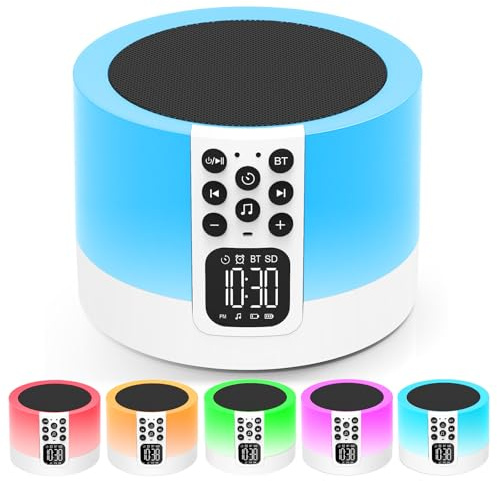 AFEXOA Enceinte Bluetooth Reveil Veilleuse, Lampe de Chevet Tactile avec 30 Sons Sommeil et Minuterie, Haut-Parleur Bluetooth Réveil Lumineux avec Lecteur de Musique MP3, Cadeau pour Bébé Enfant Ado