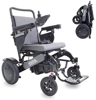 KMINA Sedia a Rotelle Elettrica Pieghevole, 2×350 W, Batteria 24 V 30 Ah, 8 km/h, 136 kg, Ruote 12, Freno Elettromagnetico, Joystick, Grigio