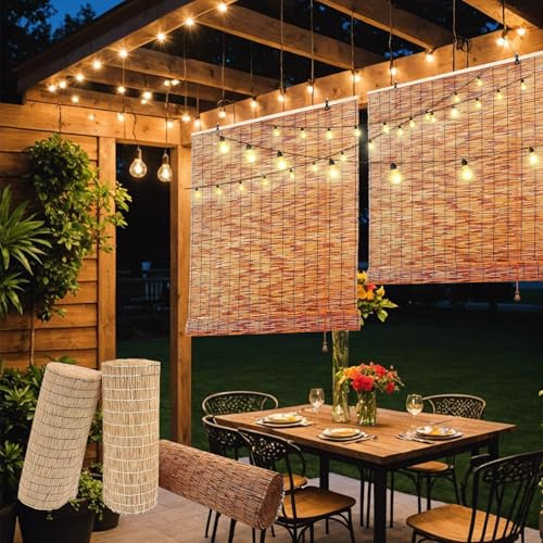 ZAJENKUB Outdoor Roller Reed Blinds Porch Bamboo Shades 90 100 120 140 150 160 170 Light Filtering Sun Protection Window Curtains for Indoor Outdoor, Bamboo Blinds for Patio Roll Up
