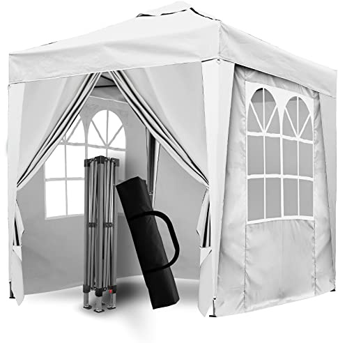 SANHENG Pop-Up-Pavillon, Pop-Up-Zelt mit Gewichten, vollständig wasserdicht, Allwetter-Pavillon, ideal für Outdoor, Party, Camping, 2 x 2 m, Weiß