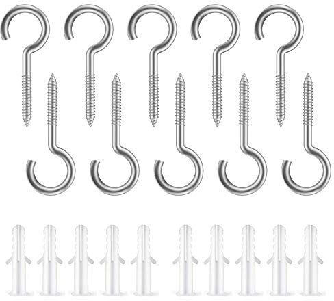10PCS Stainless Steel Cup Hooks Screws Cup Hooks Self-Tapping Hooks Screw-in Eye Ceiling Hook Holder with 10PCS Expansion Tubes for Wood Wall Garden Chandeliers DIY Handicrafts Outdoors (3*40MM)
