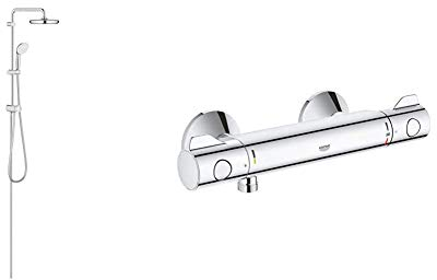 GROHE Tempesta System 210 | Brause- & Duschsystem - chrom | 26381001 & Grohtherm 800 | Thermostat-Brausebatterie, mit integrierter Mischwasserabsperrung u. Sicherheitssperre bei 38°C | chrom