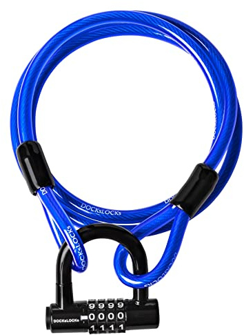 DocksLocks Security Cable Lock Set (5' to 25') Looped Ends, Weatherproof, Keyless Compact U-Lock with Combination, Anti-Theft for Bikes Equipment 10ft