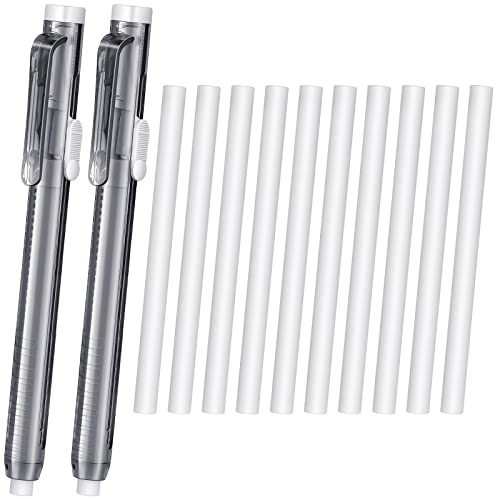 12 Pieces Retractable Mechanical Eraser Pen Bulks Retractable Mechanical Stick Eraser Refill for Teacher Gifts Painting Writing Office Daily Study (Clear Black)