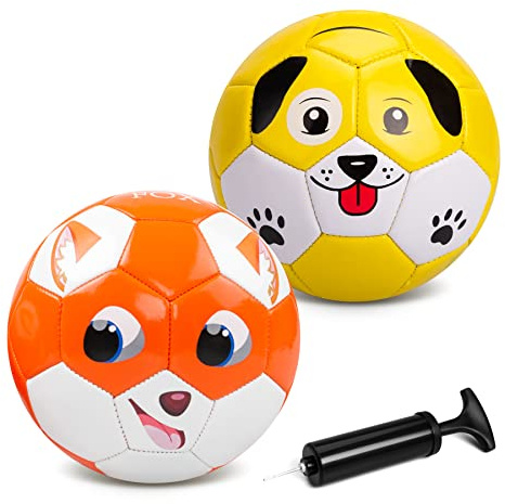 Toddler Soccer Ball Size 2 - Small Soft Kids Ball 2 Pack for Ages 1-3 3-5 - Cartoon Sports Toy Boys Girls - Soccer Gift for Indoor Outdoor Games - Birthday/First/Easter Gift for Toddlers Kids