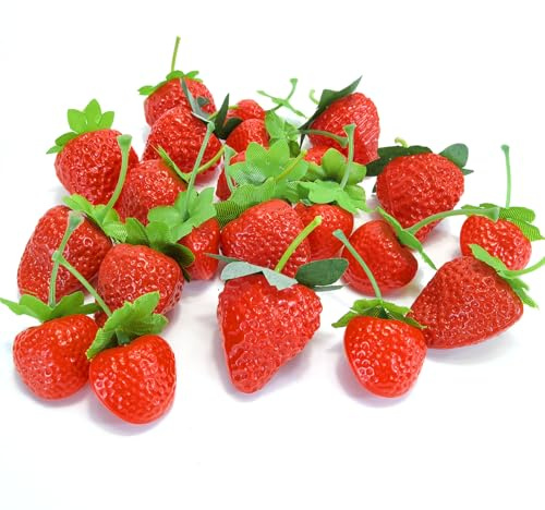 EQLEF 20 pz Frutta Ffinta Decorativa in 4 Dimensioni, Fragola Artificiale Frutta Decor Red Frutta Fragola Party Decorazione per la Casa Ristorante Fotografia Props (Fragola)