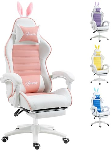 Vinsetto Racing Gaming Chair, Reclining PU Leather Computer Chair with Removable Rabbit Ears, Footrest, Headrest and Lumber Support, Pink