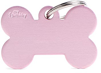 MyFamily Medaglietta per Cane Personalizzata, A Forma di Osso Grande Rosa, Targhetta Cane con Incisione Gratis, Smaltata a Mano in Metallo, Collezione Basic