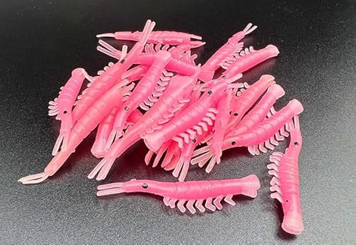 EVERBAY Shrimps for Fishing Soft Lures - Fake Worms – Carp Fishing Bait – Brown Trout Barbel Lures Silicone Artificial Lifelike Swimbait Luminous Bait - 20pcs 4cm/0.4g - Pink