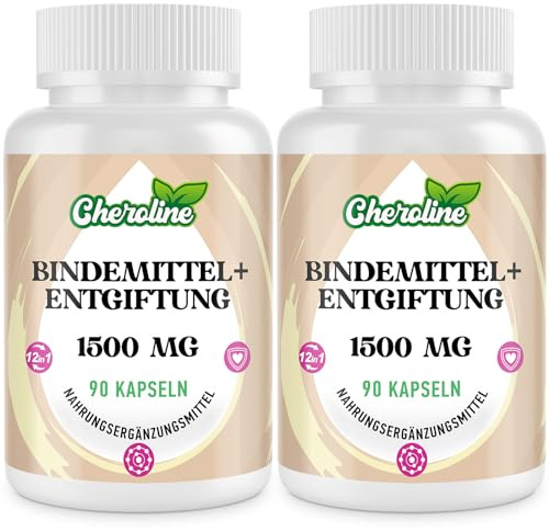 Cheroline Binder Detox Capsules 1500 mg, avec Charbon Actif, pour Toxines, Supplément de Désintoxication Foie-intestin 12 en 1 pour la Digestion, 90 Capsules (90 Unité (Lot de 2))