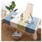 AMDXD Tischtuch Grün Blau, Streifen Kariert Muster mit Quaste Tischdecken Polyester, Tischdecke Esstisch Modern Garten Zimmer Tischdekoration Mitteldecke für das ganze Jahr, 140x220CM