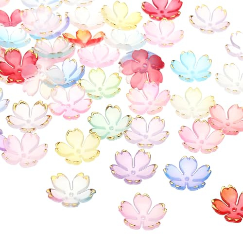 PATIKIL Perline Distanziatrici Floreali, 100pz Perline Fiori Ciliegio Acrilico Pendenza a 5 Petali Placcati Oro per Bracciali, Orecchini, Collane, Creazione Gioielli, Multicolore