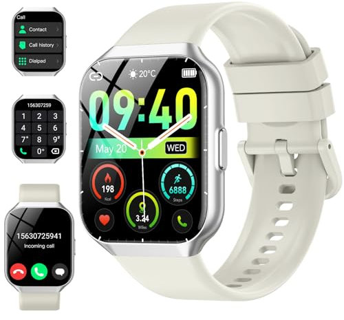Reloj Inteligente Hombre Mujer, 1.96 Smartwatch Deportivo con 112+ Deportes, Impermeable IP68, Recibir y Contestar Llamadas, sueño y pulsómetro, podómetro, Smartwatches para Android iOS, Beige