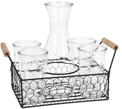WELL HOME - Juego de 4 vasos de 450ml + Jarra de 1L en vidrio