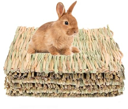 Ompinda Rabbit Hay Mat, 3 Pack Natural Straw Woven Breathable & Comfortable Hay Mat Cage Grass Mat for Rabbits, Guinea Pigs, Hamsters, and Other Small Pets (22cm*27cm)
