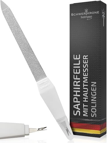 SCHWERTKRONE ® Saphir-Nagelfeile [MADE IN SOLINGEN - GERMANY] mit Nagelhautmesser V-Klinge - Cut & File Nagelhautschneider Nagelpfeile Cuticle cutter 16 cm