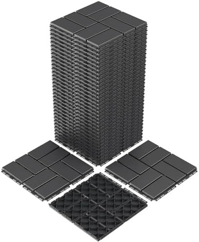 SUBLXPoten Interlocking Deck Tiles 12x12 36 Pack Interlocking Decking Tile Outdoor All-Weather Use Exterior Terrace Floor Outdoor Patio Flooring for Patio,Balcony(Dark Grey)