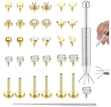 ADRAMATA 16G/18G Piercing Helix Labret Filettato Internamente Trago Orecchio Labbro CZ Ipoallergenico Orecchio Naso Medusa Cartilagine Helix Piercing Naso - 6/8/10MM