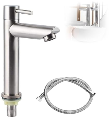 Kaltwasserhahn Gäste WC Wasserhahn Bad Hoch 360° Drehbar，Waschtischarmatur Hoch mit Warm， Kaltwasserhahn， Wasserhahn kaltwasser für Gäste WC，Einhebelmischer Waschbecken Armatur Waschtischarmatur