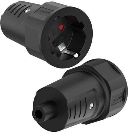 2 Pièces Mâle Fiche Schuko 250V 16A,Fiche de Protection Robuste en Caoutchouc & Plastique, Prise Electrique Male Secteur de Contre de Terre pour Câble Intérieur et Extérieur, Noir