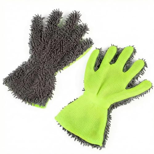 VEOIRXU 2 Stück Mikrofase Auto-Waschhandschuh Wasserdicht Händehandtuch Hochwertig Mikrofaser Waschhandschuh Weiche Chenille Autoschwamm Saugstark Weich für Optimale Autopflege