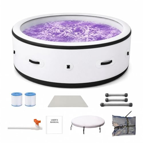 SPA Hinchable Exterior 4-6 Personas, Piscina Hidromasaje Grande 206x71 cm con 150 Chorros de Aire, Calentamiento Rápido 40°C, LED 6 Colores, Pool Premium Antipinchazos para Jardín Terraza