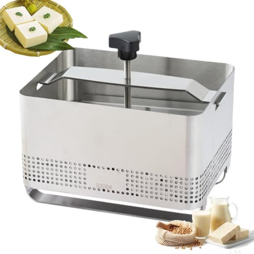 HKFGSHOP Kommersiell tofu pressform, 304 rostfritt stål tofupress och form med tofu pressduk och droppbricka, välvd stråle, inbyggd tryckanordning, avtagbar för att enkelt rengöra, för L