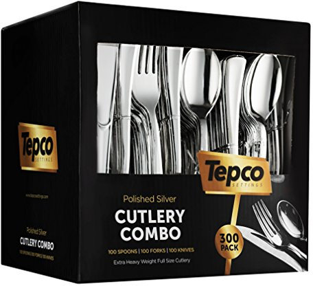 300 Plastic Silverware Set - Silver Cutlery Set - Disposable Flatware Set - 100 Forks - 100 Spoons - 100 Knives - Heavy Duty - Party Bulk