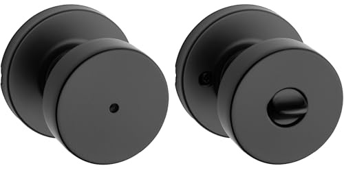 Kwikset Pismo Interior Privacy Door Knob with Lock, Door Handle For Bathroom and Bedroom, Matte Black Keyless Turn Lock Doorknob, with Microban Protection