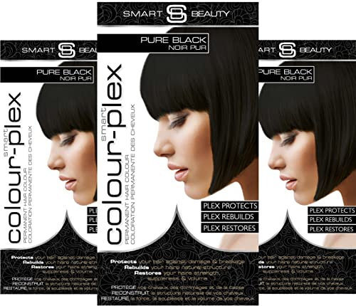 Pure Black Hair Dye Permanent with Anti-Breakage Plex Hair Care, Vegan Hair Dye & Cruelty-Free, Grey Coverage, Natural Black Hair Colour, For All Hair Types. Smart Beauty (Pack of 3)