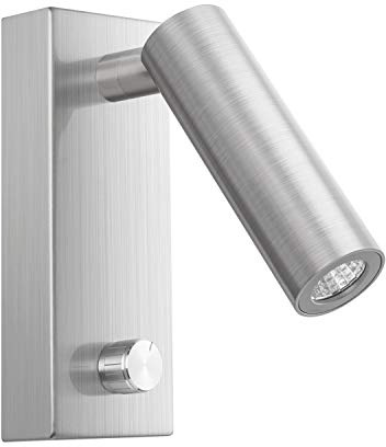 Meanyee Lampe de lecture murale Tête de lit Lampe de chevet avec interrupteur rotatif/Bras réglable/Intégré/Nickel brossé / 3000K 4.5W led (installation en surface)