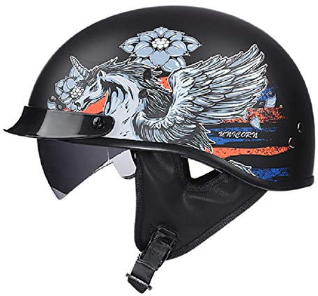 Casco Jet Casco de Media Concha de Motocicleta para Mujer y Hombre, la Carcasa del Casco es, Ajustable con Visera UV Gafas Bufanda Almohadillas Lavables, Incluye Visera extraíble, Cierre rápido