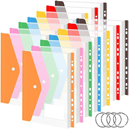 14 Stück A4 Kunststoff-Brieftaschen, gestanzte Taschen, Kunststoff-Dokumentenordner, wasserdichte Taschen, Aktenumschläge, Schule, Kunststoff-Aktenordner und 4 Binderingen