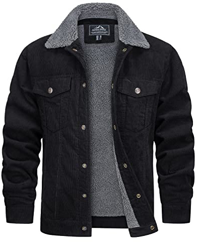 TACVASEN Chaqueta Tipo Cargo de Algodón para Hombre Cortavientos al Aire Libre para el Trabajo Pesca Pana Negro,L