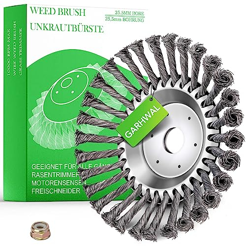 GARHWAL Cepillo de hierbas silvestres para desbrozadoras, desbrozadoras y desbrozadoras – Cepillo cónico 200 mm x 25,4 mm | Eliminar fácilmente las malas hierbas y el musgo | Cuidado del jardín y