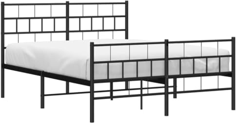 vidaXL Estructura de Cama, Somier con Cabecero y Pie, Armazón Marco de Listones de Cama, Mueble para Dormitorio Hogar, Metal Negro 120X190 cm