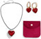 Herz-Halskette & -Ohrringe mit rotem Glas-Herzen-Hals-Choker & Samtbeutel-Set - Schmuck-Set für Birthday-Ketten & Valentinstag