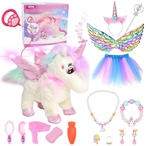 Ulikey Einhorn Geschenke für Mädchen 3-6 Jahre, Elektrisches Plüschtier Mit LED und Musik, Interaktives Spielzeug Set RC Roboter, Kinder Geburtstag Geschenk Ab 3 Jahren