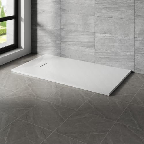 NRG 1600x900mm SMC Rectangle Shower Tray White Slip-Resistance Bathroom Shower Base Easy to Clean