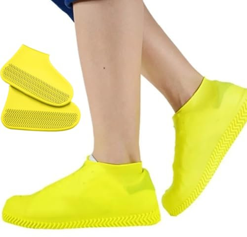 CPJJ 2 paires CouvreChaussure Imperméable Jaune - Protege Chaussure Adultes Enfants Réutilisables Pliables