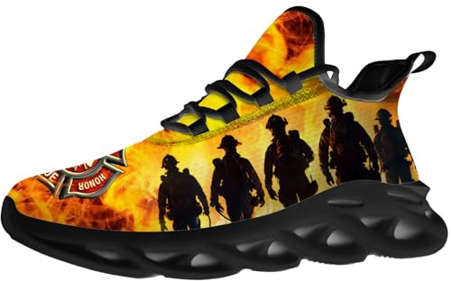 Men's Women's Running Shoes Firefighter Sneakers Walking Tennis Shoes Gifts for Men Women Size 12 Men 14 Women
