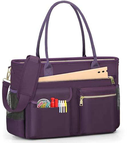 RAINSMORE Laptop Tote Bags for Women 15.6 inch Teacher Bag Large Nurse Utility Bag Computer Messenger Briefcase with Insulated Pocket for Work School Office Business University Dark Purple
