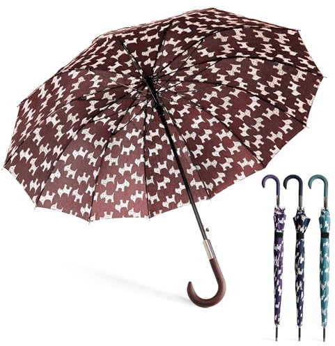 SHANN Paragua Largo Clasico Grande Automatico Resistente al Viente, Impermeable, Mango Curvo, Grande y Elegante para Hombre y Mujer