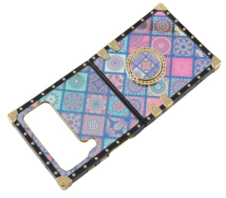 Tomantery Étui de Téléphone Pliable de Luxe Rétro Fleur Conçu TPU PC Anti-dérapant Chaussette Preuve Housse de Protection pour Cadeau d'anniversaire (pour Z Flip 3)