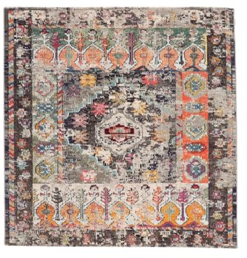 RugVista Cassiopeia, Teppich, Moderne Teppiche, 200 x cm, Quadratisch, Niedriger Stapel, Wohnzimmer, Esszimmer, Schlafzimmer, Küche, Nur chemische Reinigung, Oeko_tex_100, Schwarz/Multi