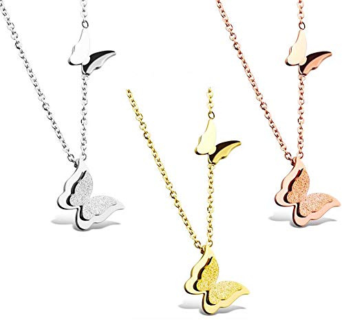 Kim Johanson Damen Halskette mit Anhänger *Schmetterling* aus Edelstahl in Roségold, Silber & Gold inkl. Schmuckbeutel (3 Farben)