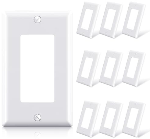 ELEGRP Decorative Receptacle Wall Plate, 1-Gang Standard Size Decorator Covers, Unbreakable Polycarbonate Faceplates for Decorator Device, UL Listed, Screws Included (10 Pack, Glossy White)