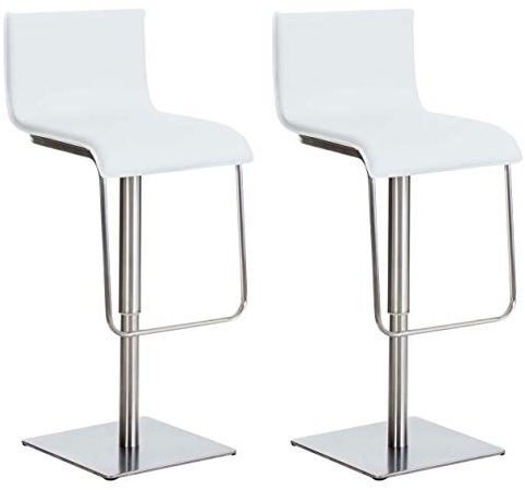 CLP 2er Set Barhocker Limon mit Kunstlederbezug I Barstühle mit Rückenlehne und Fußablage I höhenverstellbar und drehbar, Farbe:weiß, Gestell Farbe:Edelstahl