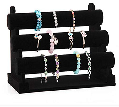 Pinkgarden 3 Etagen Schmuckständer für Frauen Mädchen, Schmuckhalter für Armband Halskette Uhr Schmuck-Organizer, Schwarz, Geschenk für Frauen